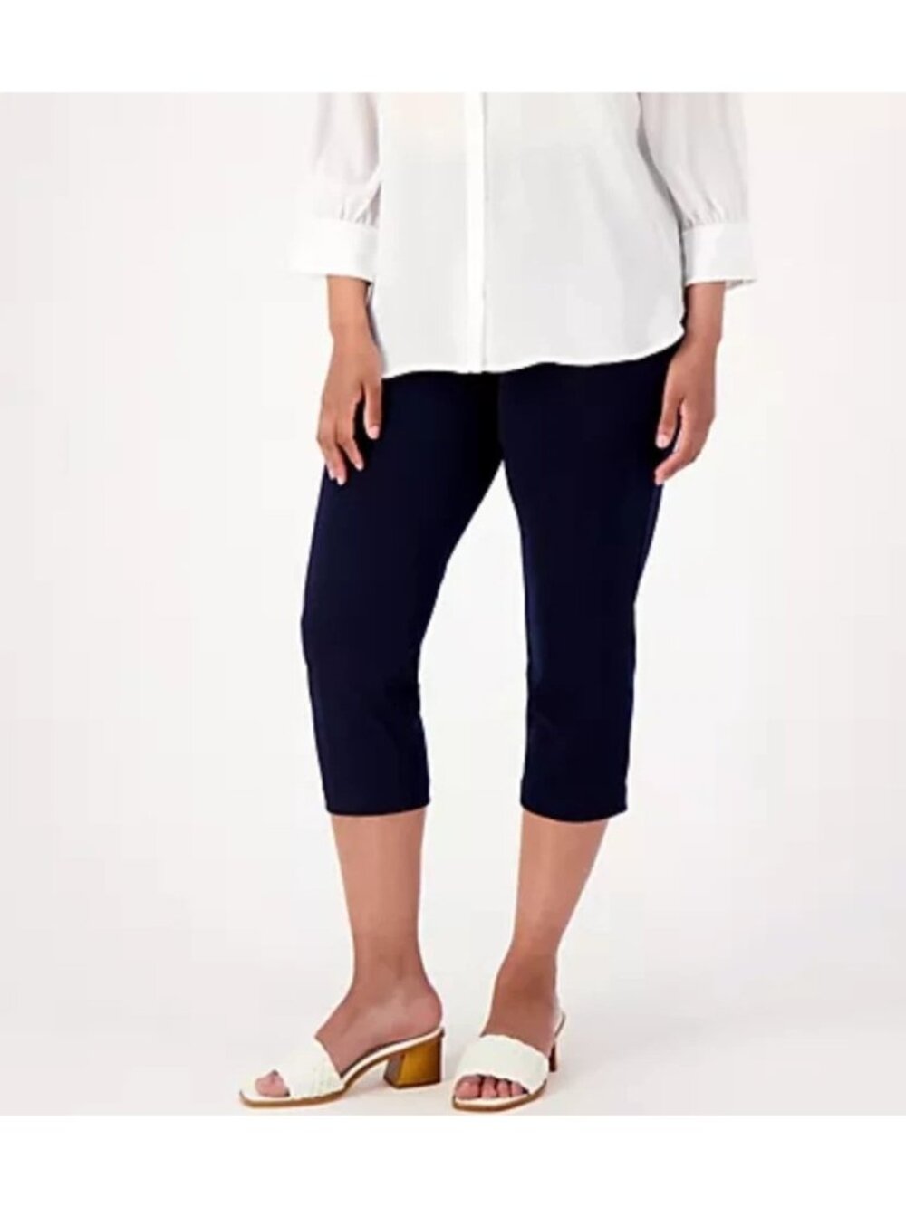 Susan Graver Crop Pant 3X Regular LK Fusion Pull On Slim Leg Navy Blue Capri NEW